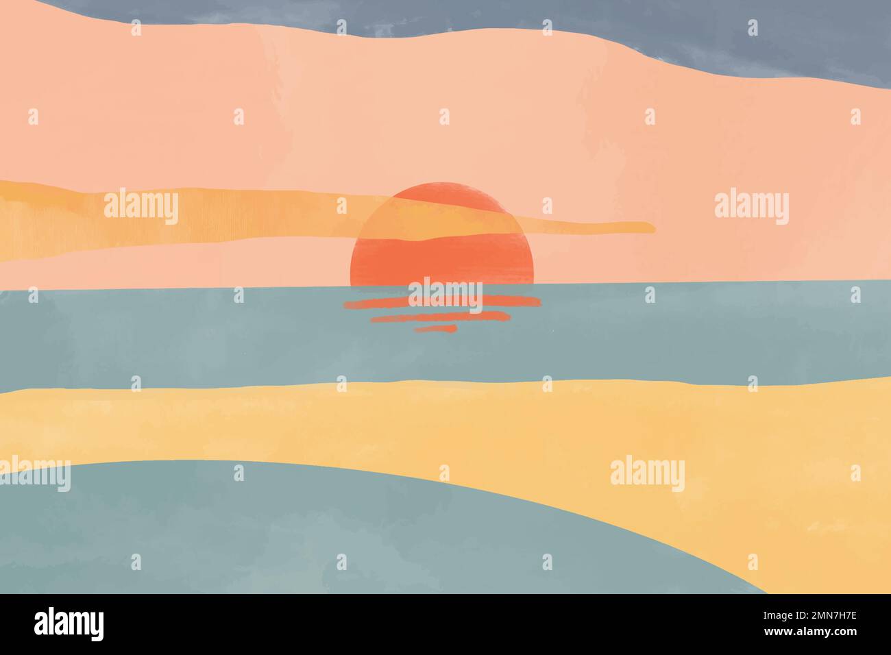 Summer sunset aesthetic background watercolor vector Stock Vector