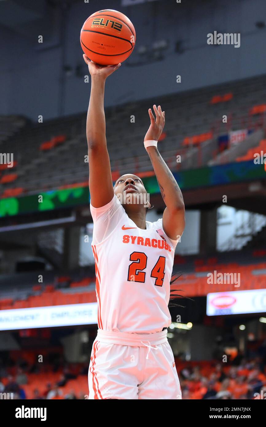 January 29, 2023: Syracuse Orange forward Dariauna Lewis (24) shoots the ball against the Louisville Cardinals during the first half of an NCAA WomenÕs basketball game on Sunday Jan. 29, 2023 at the JMA Wireless Dome in Syracuse, New York. Rich Barnes/CSM Stock Photo