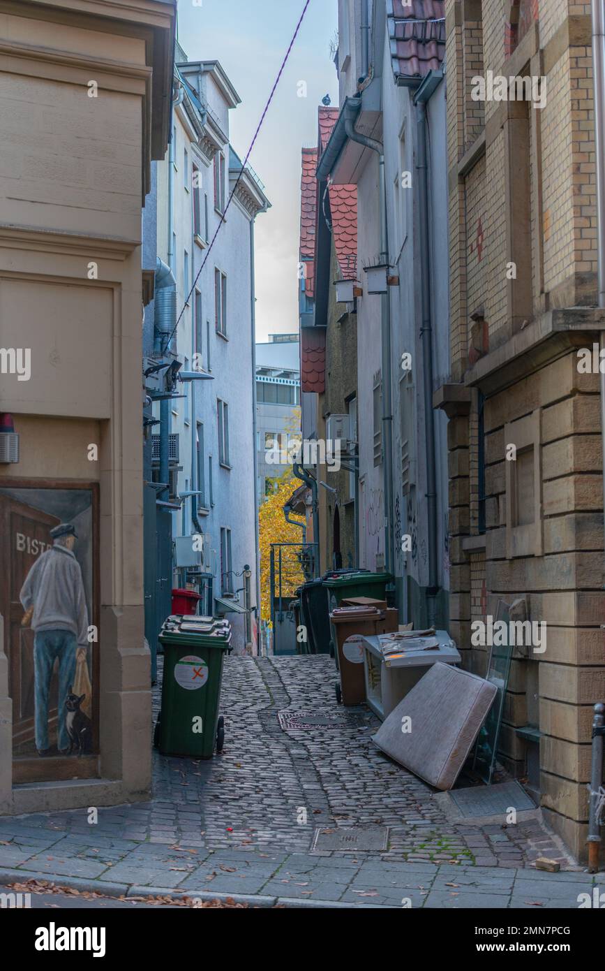 Narrow street in historic Bohnenviertel, City centre, Stuttgart, Baden Wuerttemberg, Southern Germany, Central Europe Stock Photo