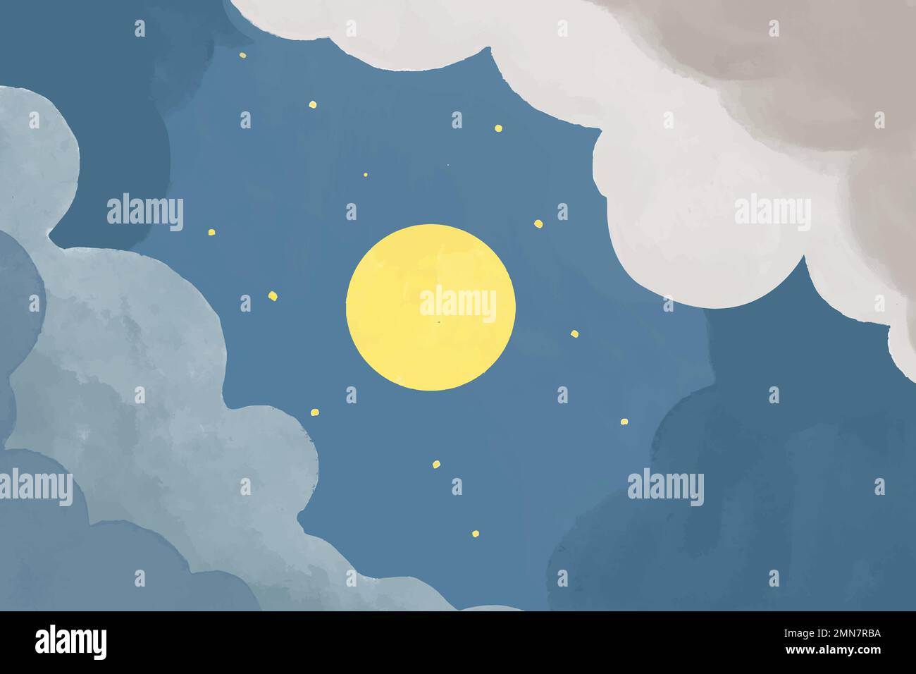 Full moon cloudy night sky aesthetic background vector Stock Vector