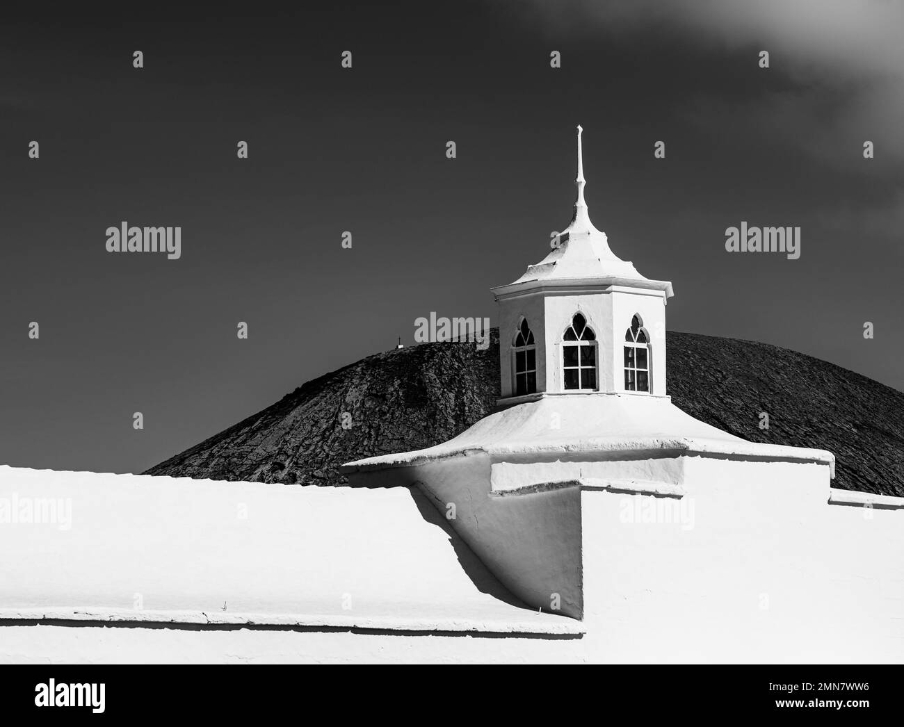 Black And White Photography, Small Chapel In Lanzarote, Canary Islands, Spain Stock Photo