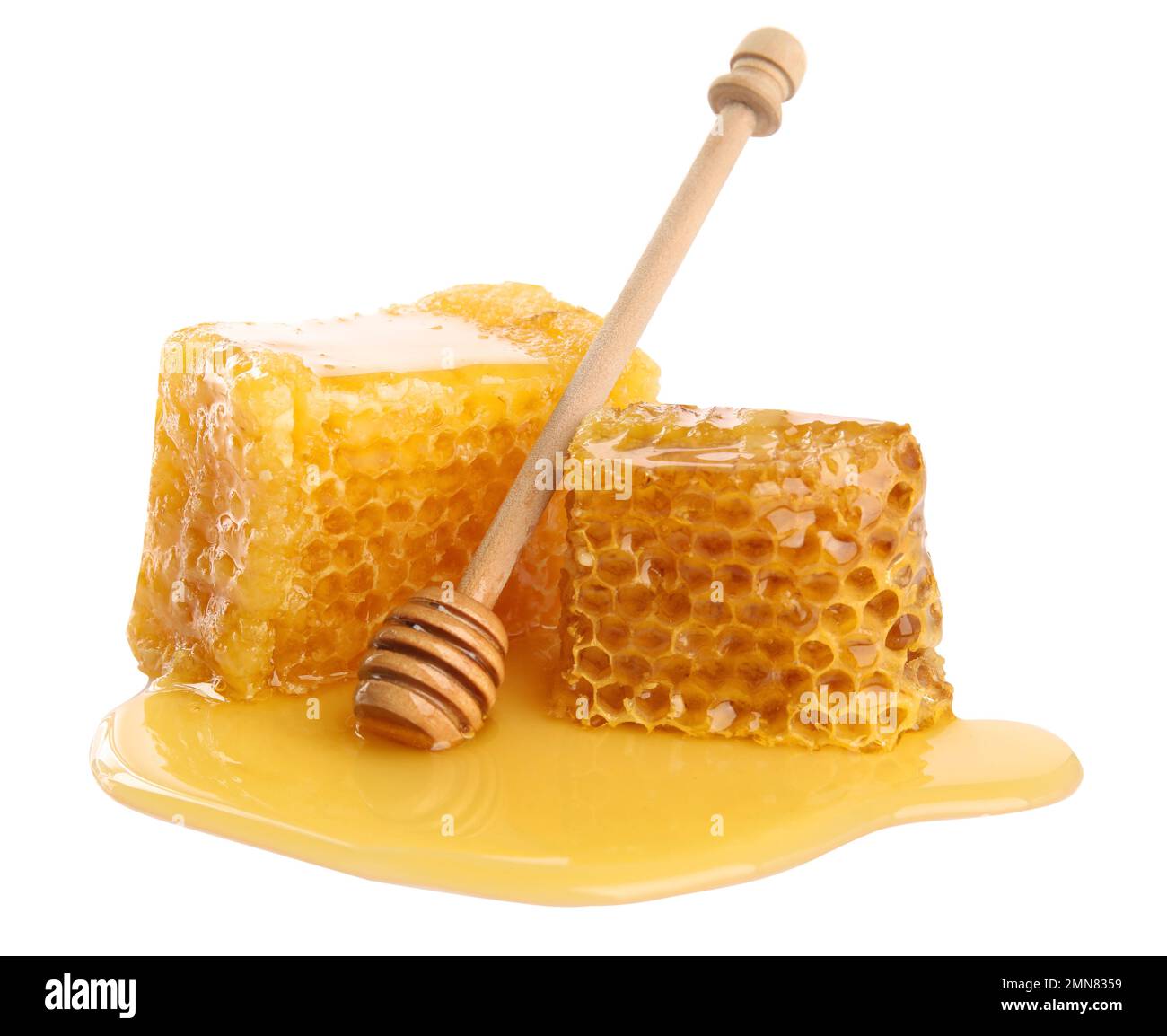 Fresh honeycombs and dipper isolated on white Stock Photo - Alamy