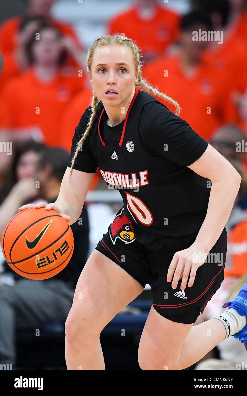 January 29, 2023: Louisville Cardinals guard Hailey Van Lith (10) dribbles up the court against the Syracuse Orange during the second half of an NCAA WomenÕs basketball game on Sunday Jan. 29, 2023 at the JMA Wireless Dome in Syracuse, New York. Louisville won 79-67. Rich Barnes/CSM Stock Photo