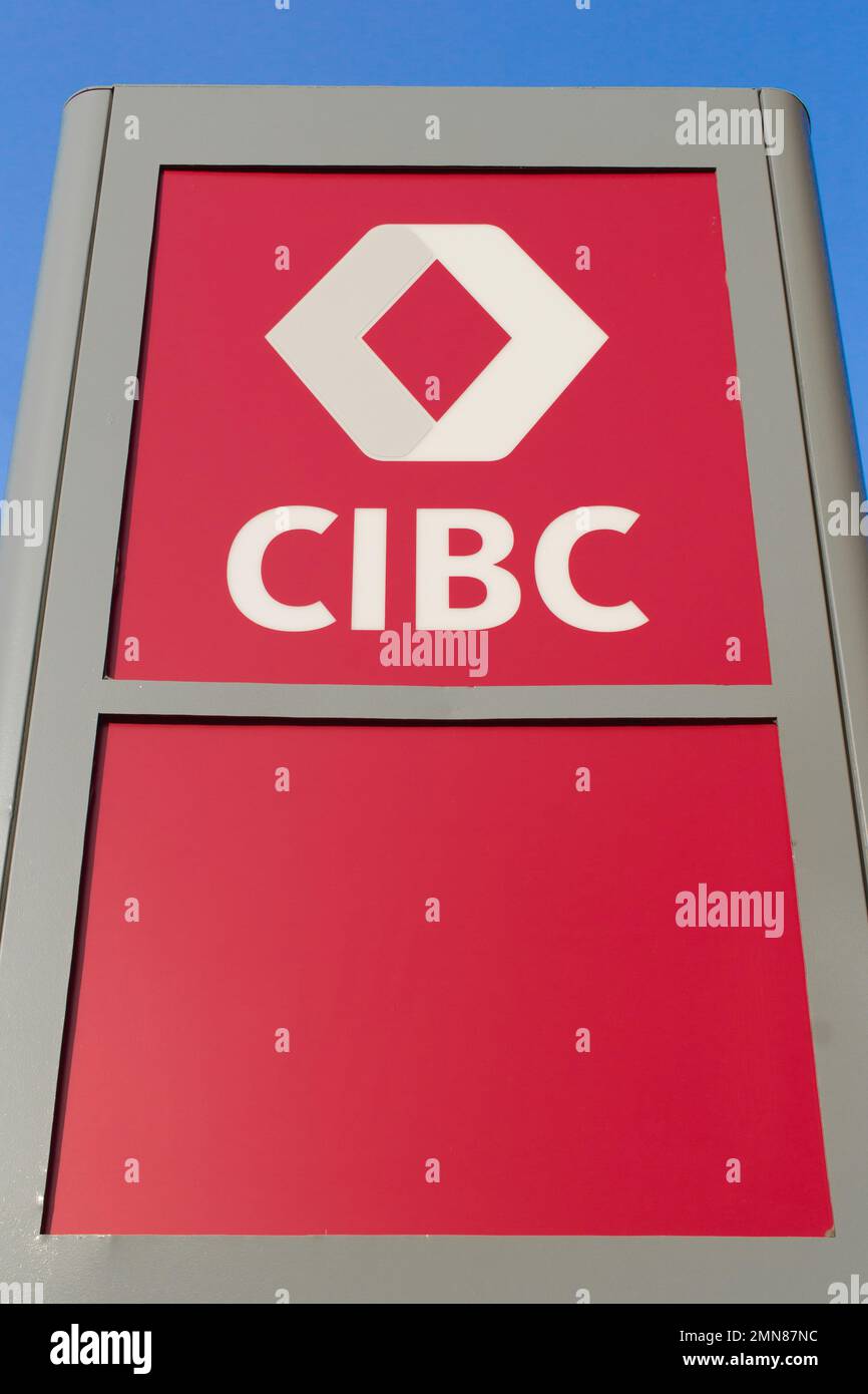 Truro, Canada - January 29, 2023: CIBC sign. The Canadian Imperial Bank of Commerce is a Canadian multinational banking and financial corporation. Stock Photo