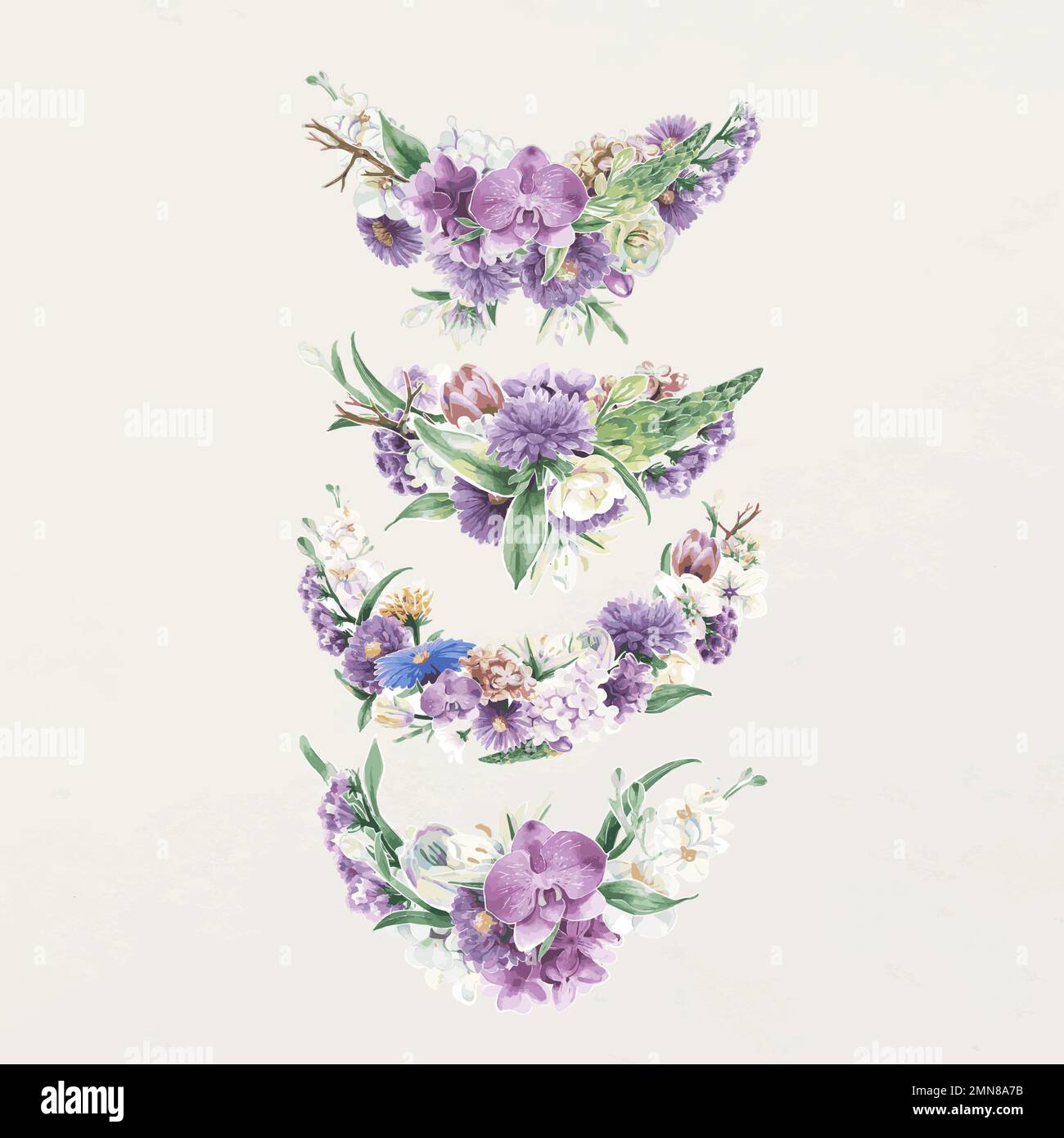 Purple flower bouquet, floral drawing vector set Stock Vector Image