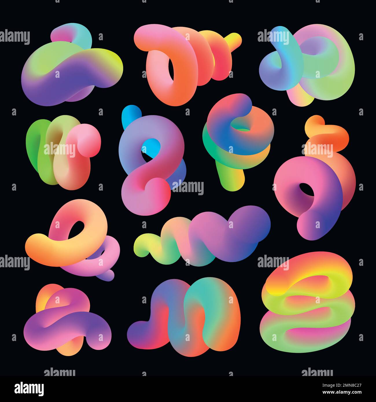 Abstract 3D fluid shape clipart, colorful gradient design vector set Stock Vector