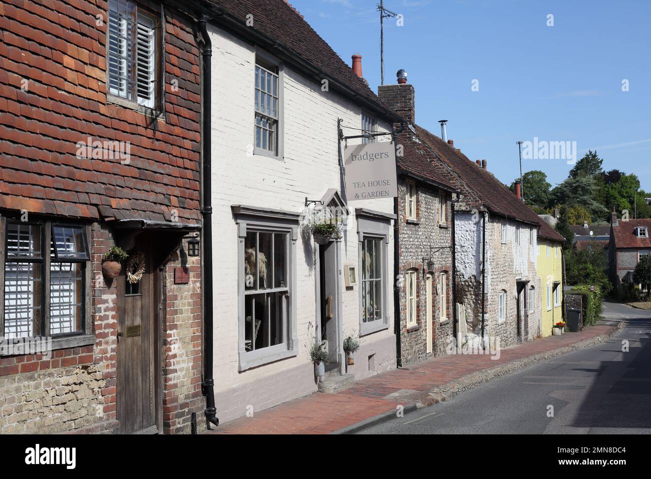 The high street in the pretty village of Alfriston (Alvricestone) first mentioned in the Doomsday book in 1086, East  Sussex, Wealden, UK Stock Photo