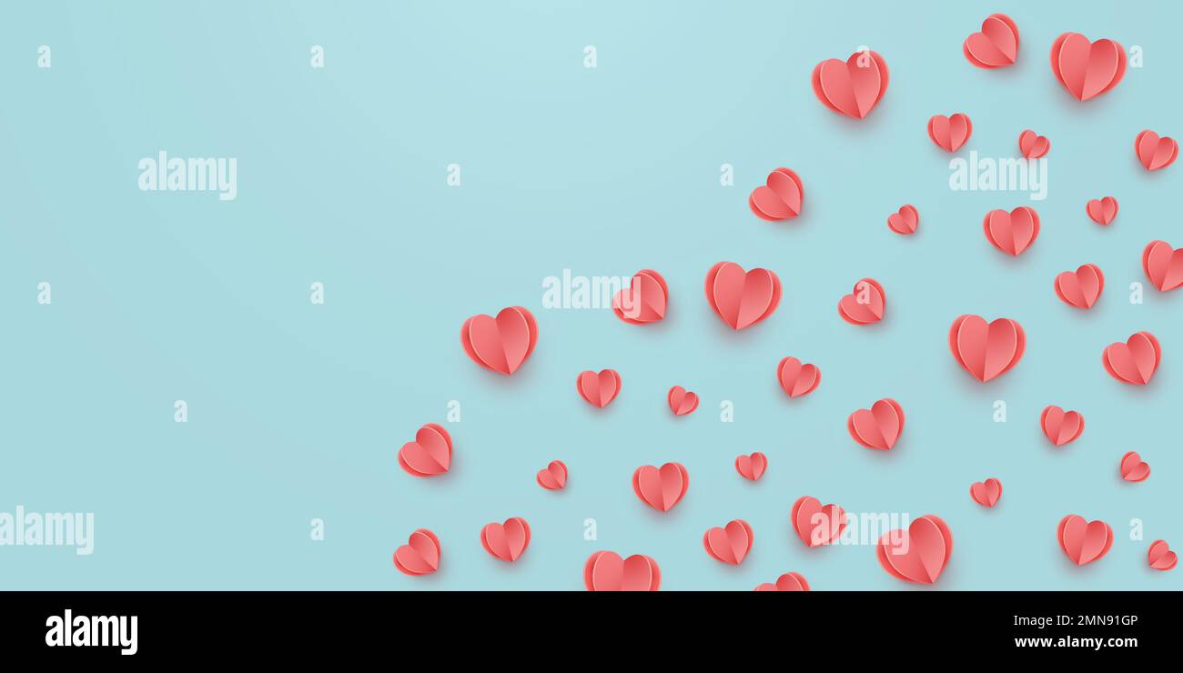 Red hearts on blue background. Design for Saint Valentine day greeting ...
