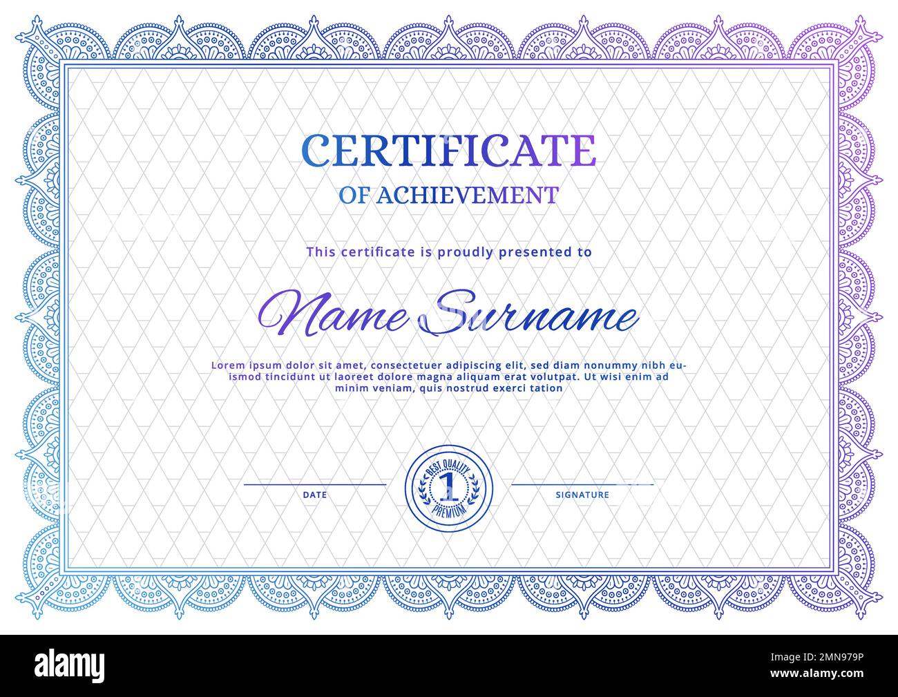 Certificate border. Blue gradient ornamental frame for certificate