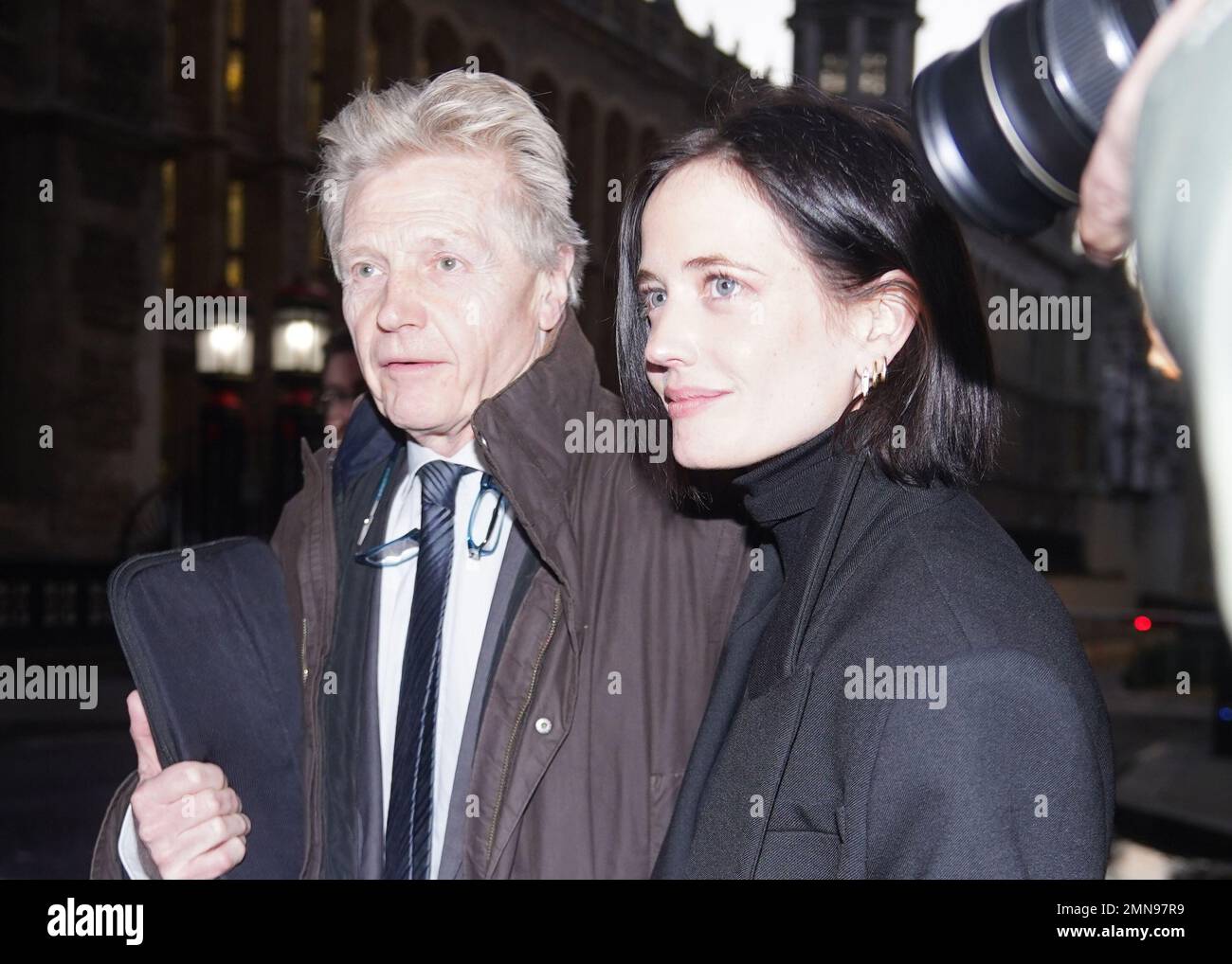 Eva Green (right) leaves the Rolls Building, London, during her High Court legal action over payment for a shuttered film project. The actress is suing production company White Lantern Films over the shuttered British film project A Patriot. Picture date: Monday January 30, 2023. Stock Photo