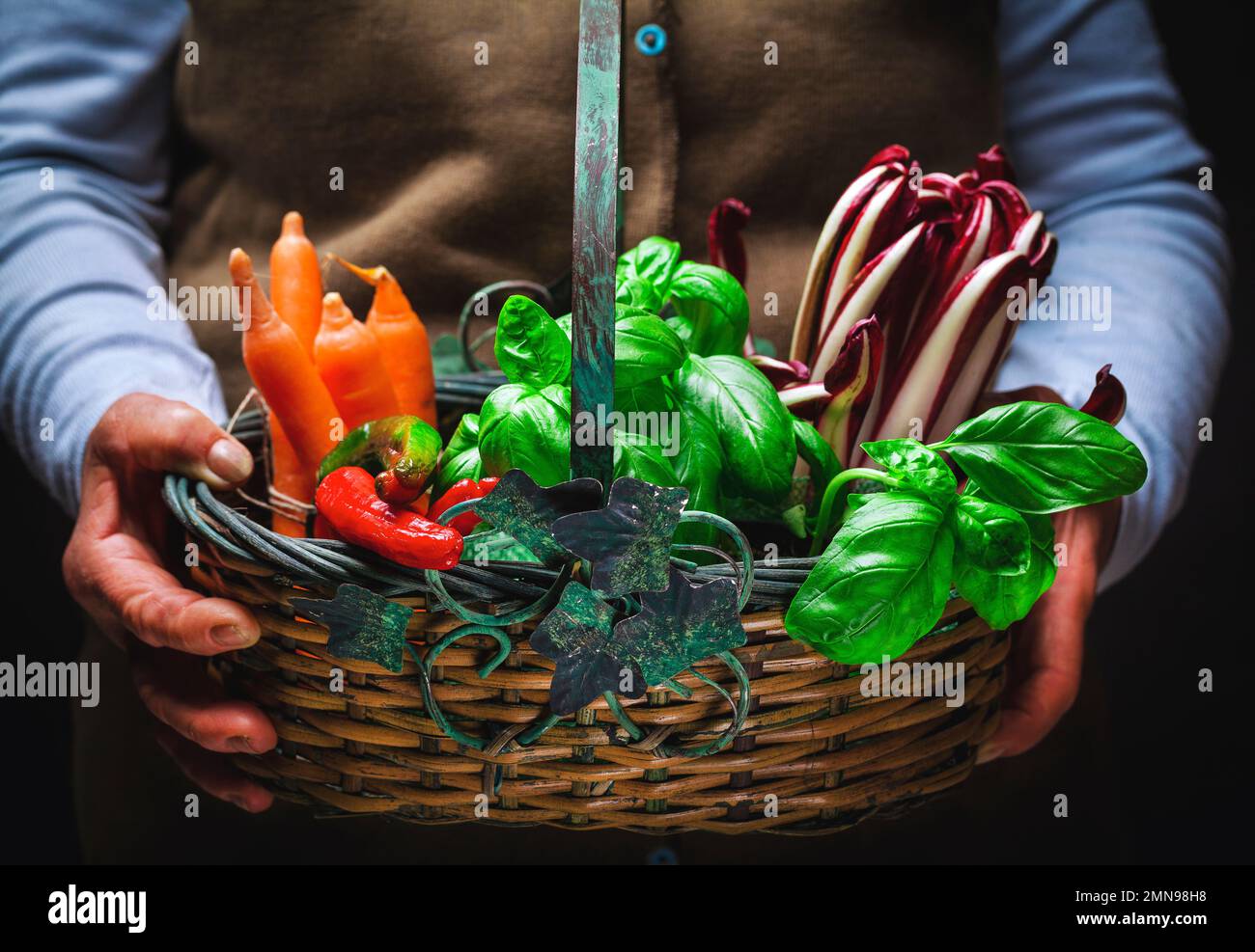 Vegetables and fresh fruit, grown and harvested in the countryside in a