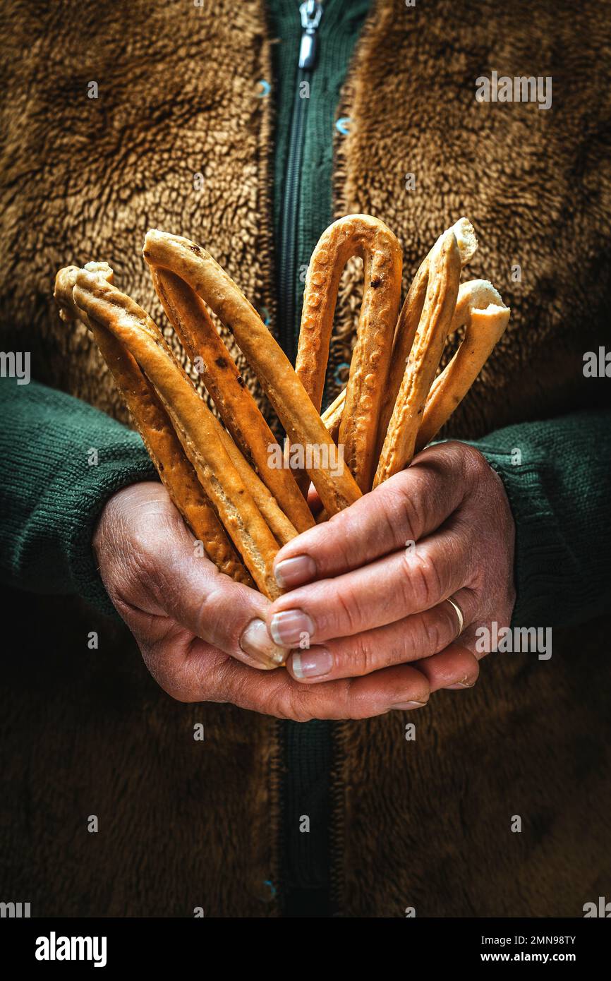 Baked and boiled taralli savory snacks, typical Italian Puglia pastry ...