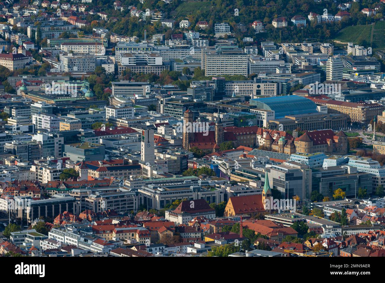 Aerial view from the Television Tower on Hohen Bopser, Degerlochon the city, Stuttgart, Baden-Wuerttemberg, Southern Germany, Central Europe Stock Photo