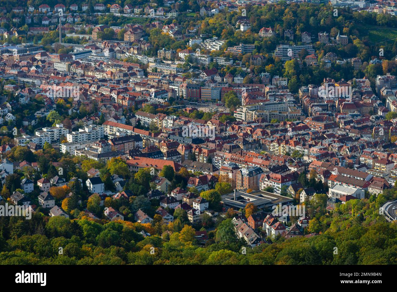 Aerial view from the Television Tower on Hohen Bopser, Degerlochon the city, Stuttgart, Baden-Wuerttemberg, Southern Germany, Central Europe Stock Photo