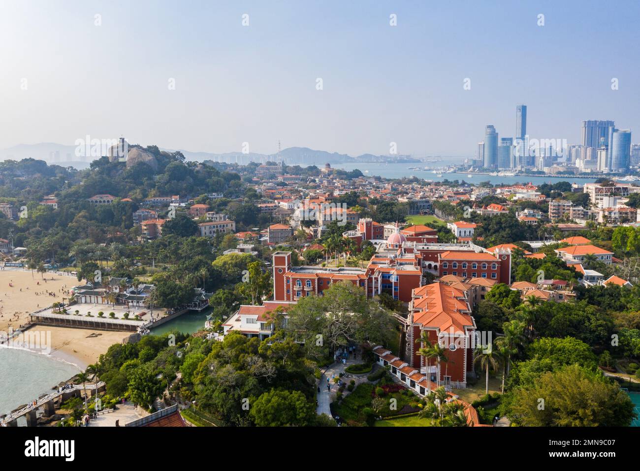 Have a bird's eye view of xiamen city Stock Photo