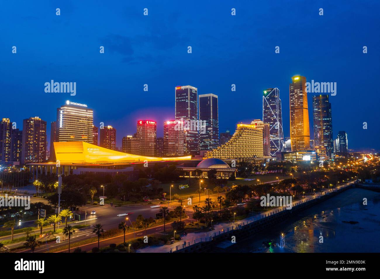 Have a bird's eye view of xiamen city at night Stock Photo