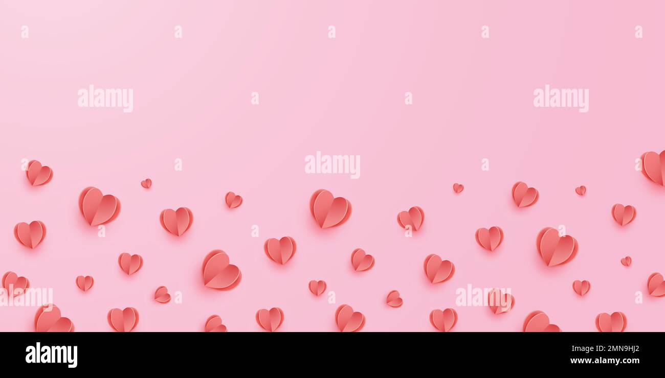 Valentine day banner with red hearts. Papert cut modern style. Vector ...