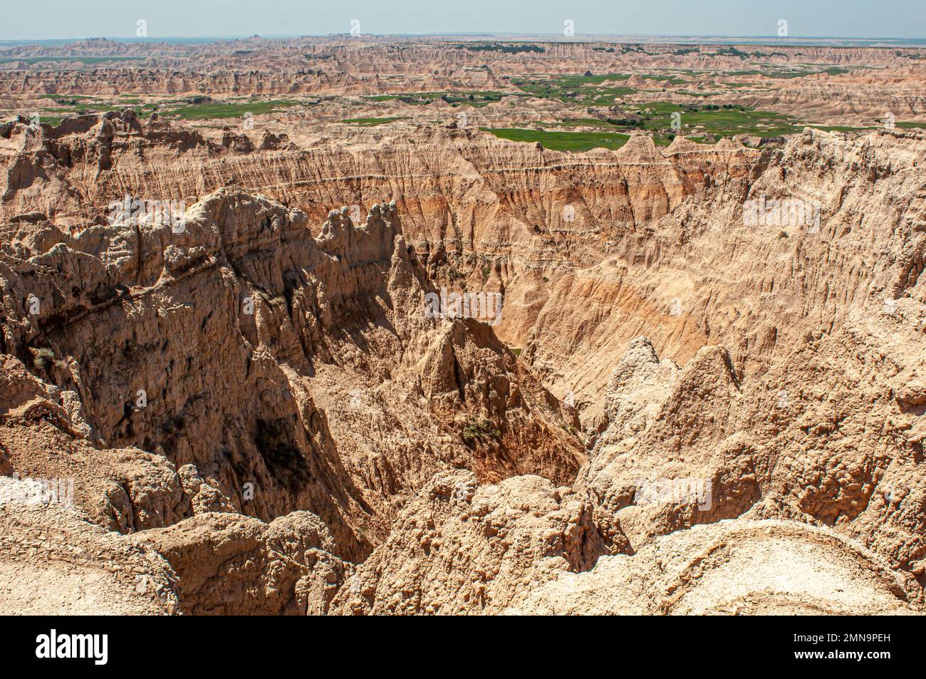 Beautiful view of the badlands of South Dakota after sufficient spring and summer rains. Stock Photo