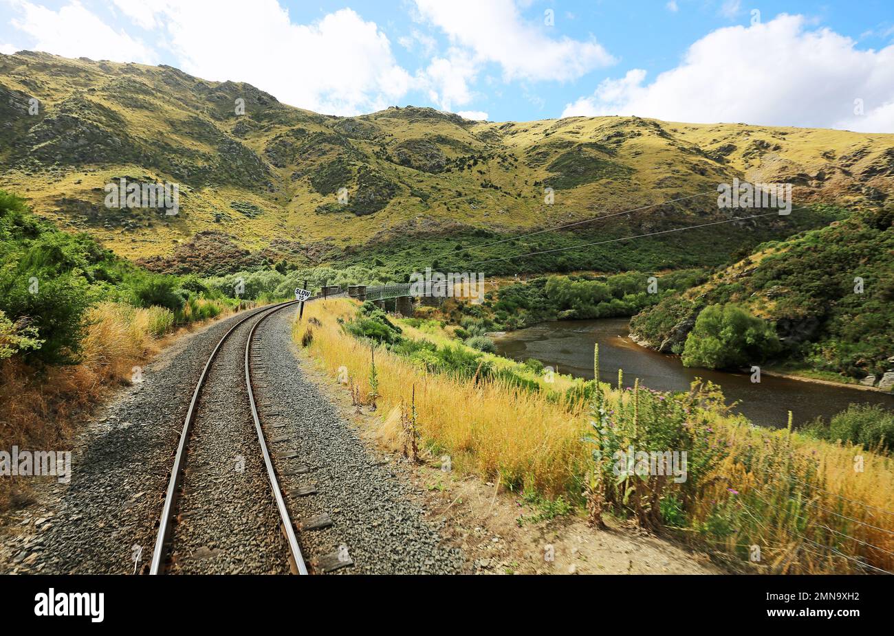 Rail track in Taieri River New Zealand Stock Photo Alamy