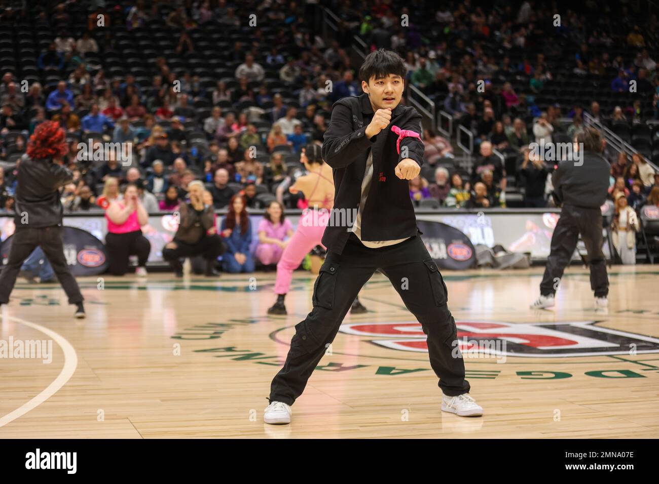 January 29, 2023, Seattle, Washington, USA: Pop Rox dance group performs a  modern, dance number at half time, during the Harlem Globetrotters show at  Climate Pledge Arena. (Credit Image: © Melissa Levin/ZUMA