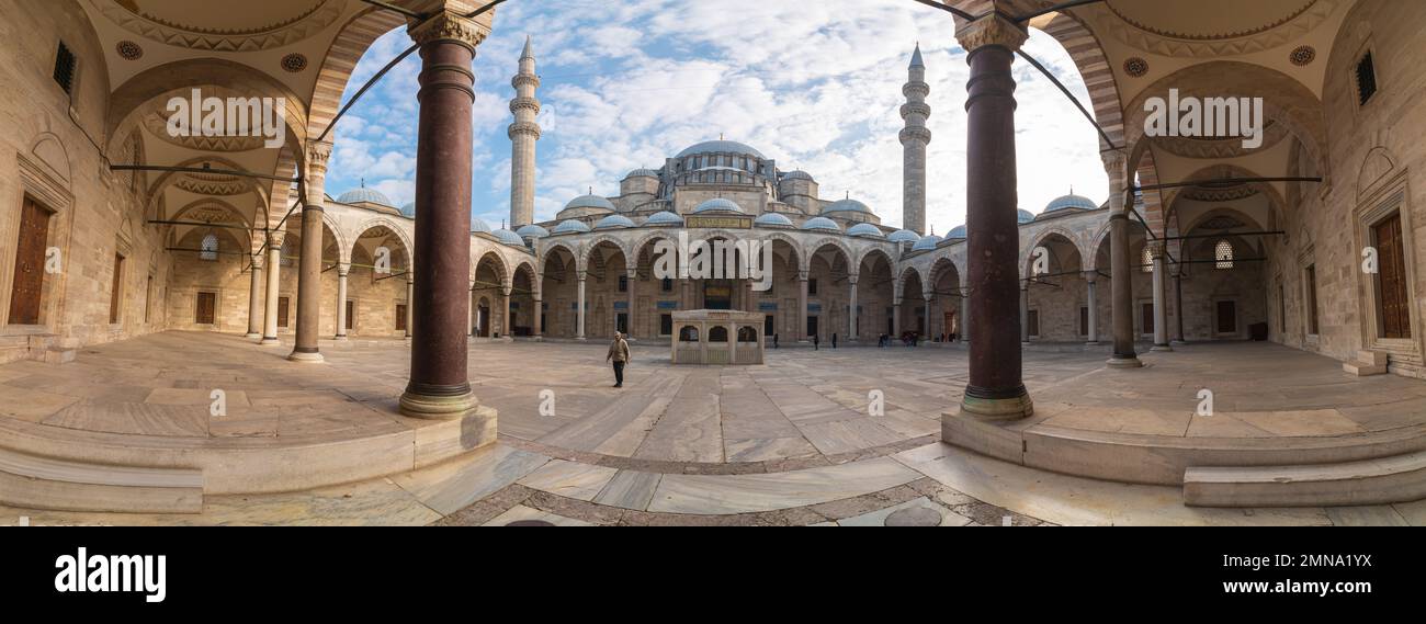 Panoramic view of Suleymaniye Mosque. Ottoman architecture. Mosques of Istanbul. Istanbul Turkiye - 12.23.2022 Stock Photo