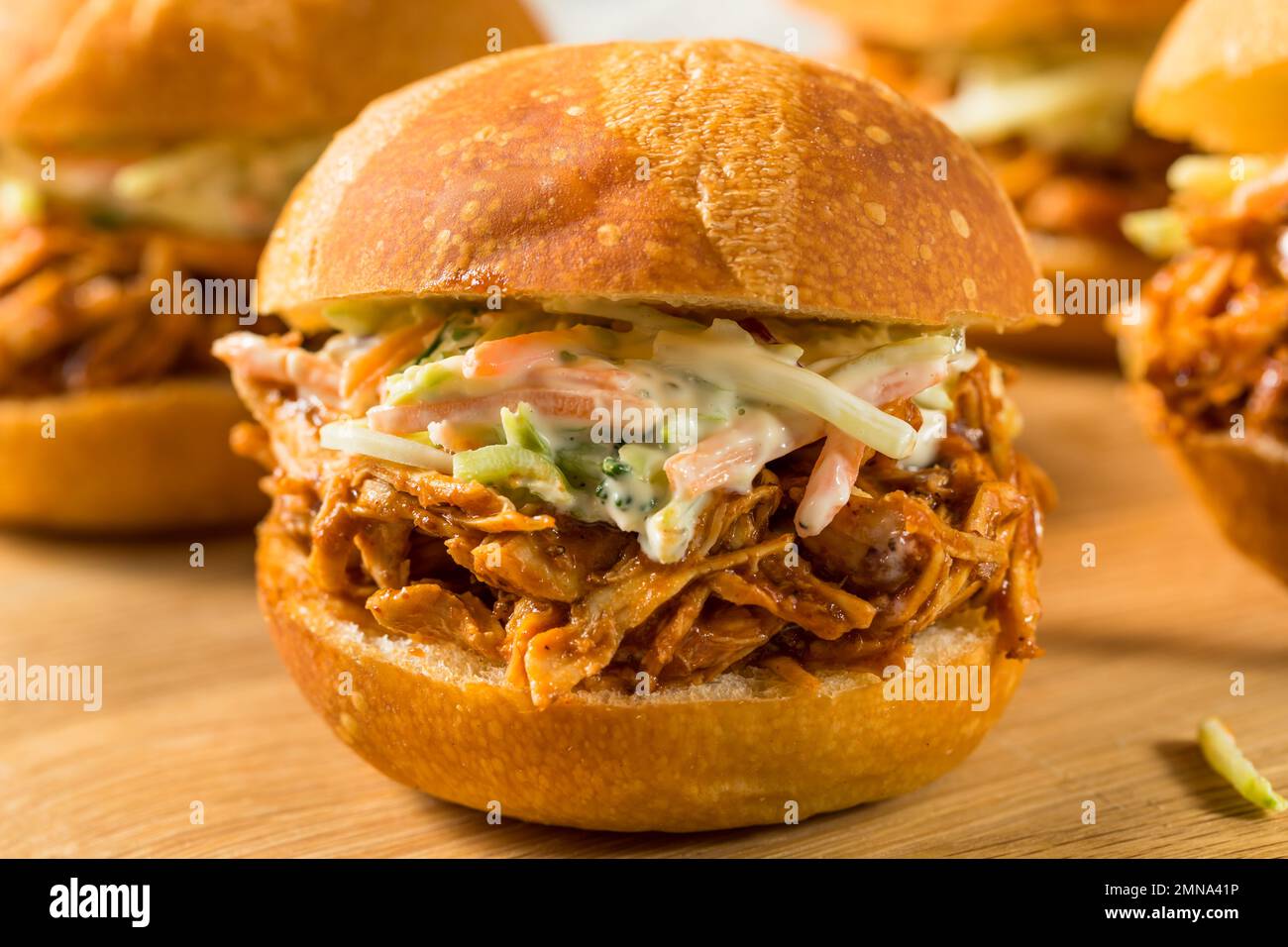 Homemade Barbecue Pulled Chicken Sliders with Coleslaw Stock Photo Alamy