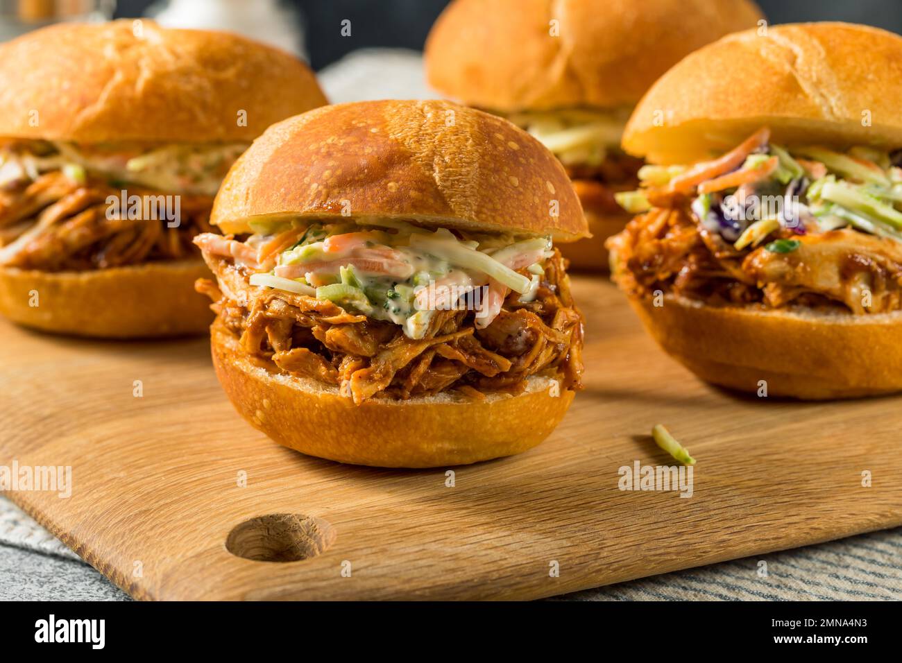 Homemade Barbecue Pulled Chicken Sliders with Coleslaw Stock Photo Alamy