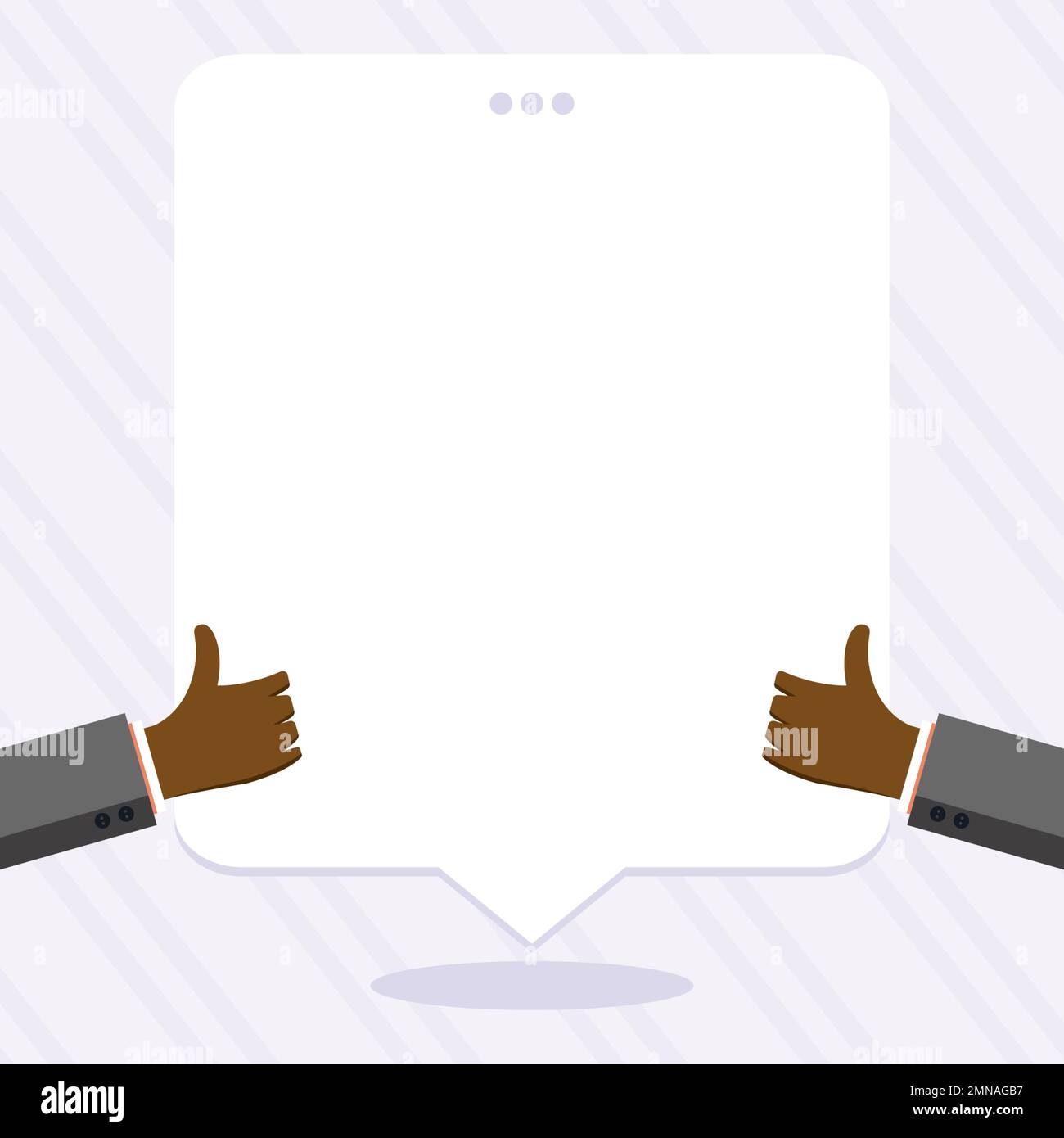 Big finger raised up pointing to whiteboard with information. White text holder behind hands contains main message. Empty speech bubble on bright Stock Vector
