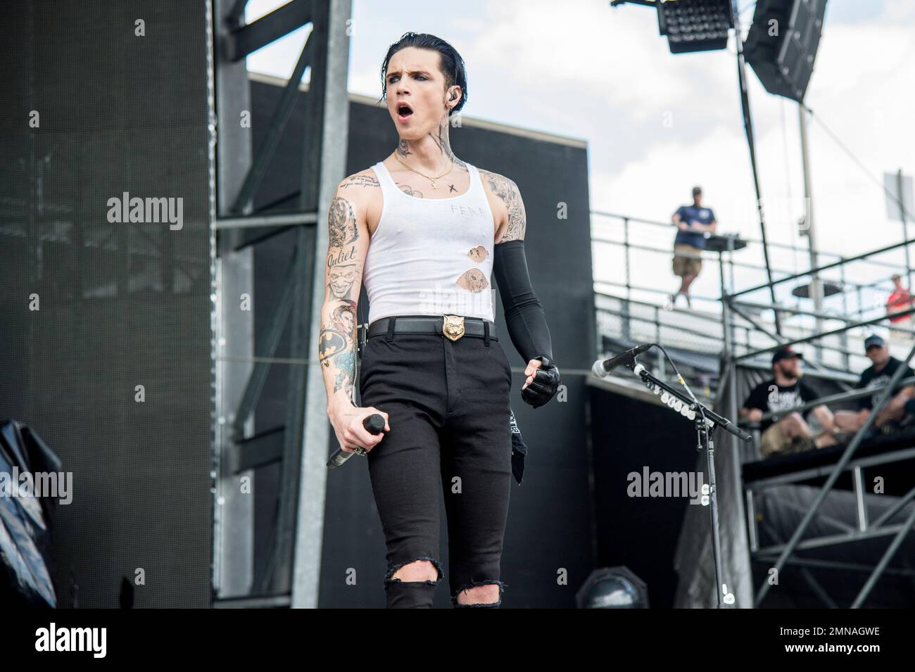 Andy Biersack of Black Veil Brides performs at the Rock On The Range Music  Festival at Mapfre Stadium on Saturday, May 19, 2018, in Columbus, Ohio.  (Photo by Amy Harris/Invision/AP Stock Photo -, image size:1300x955