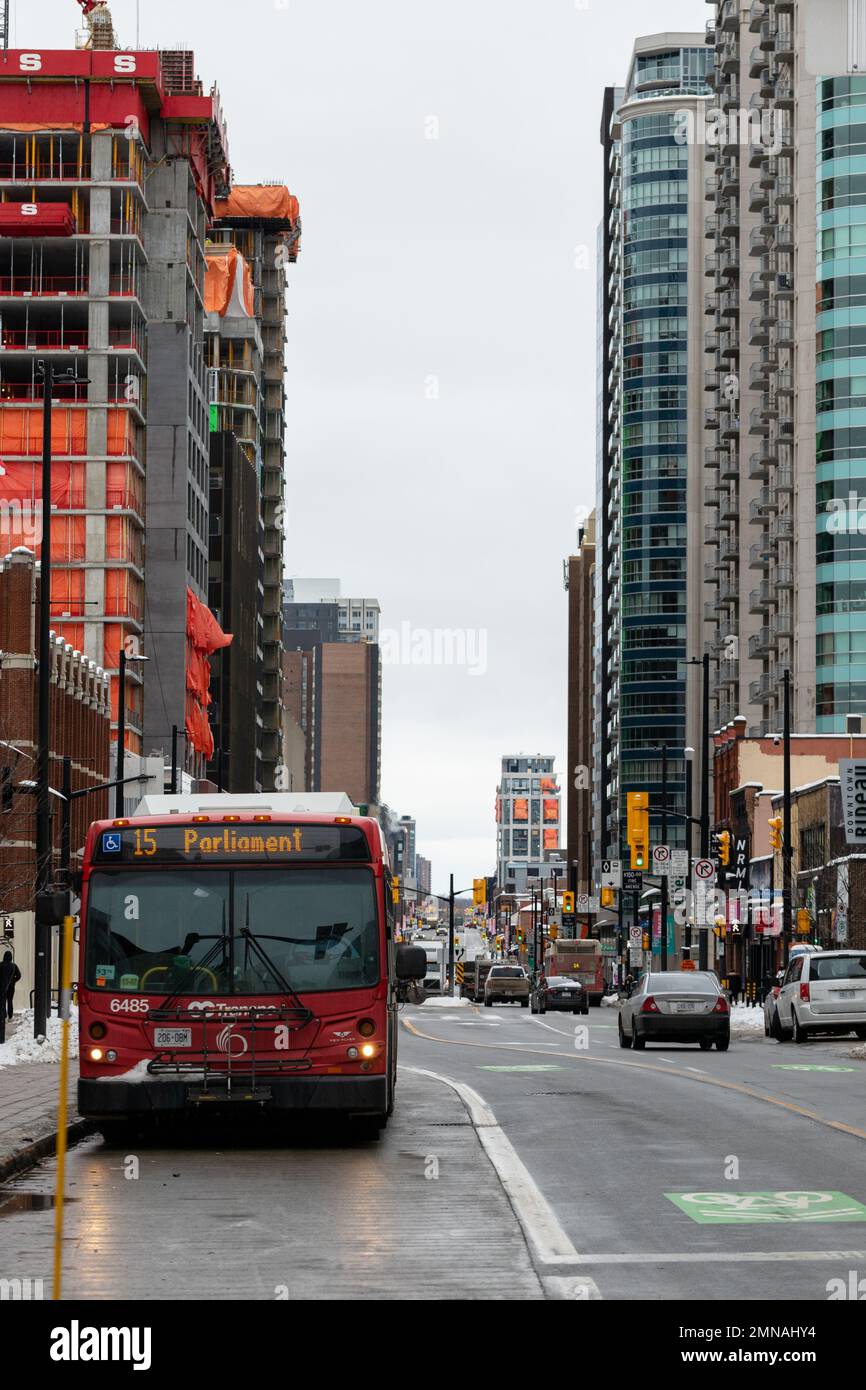Ottawa, Canada January 23, 2023 Public bus in downtown of Ottawa