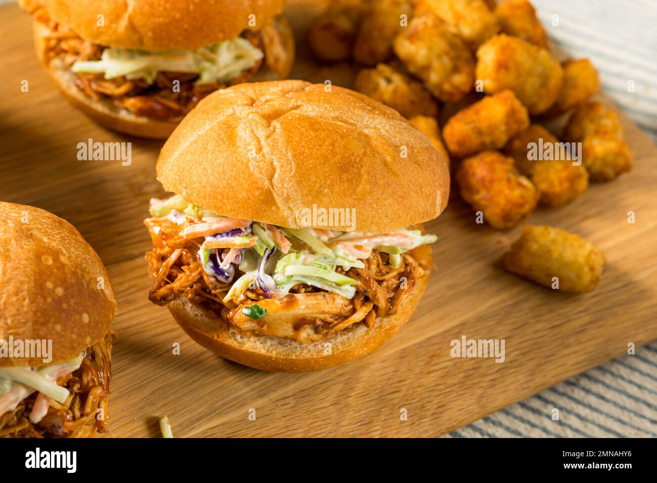 Homemade Barbecue Pulled Chicken Sliders with Coleslaw Stock Photo Alamy