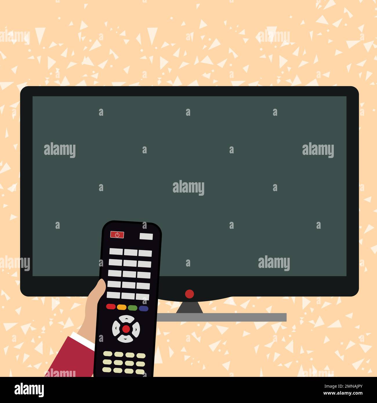 Illustration with TV and hand holding remote control. Important