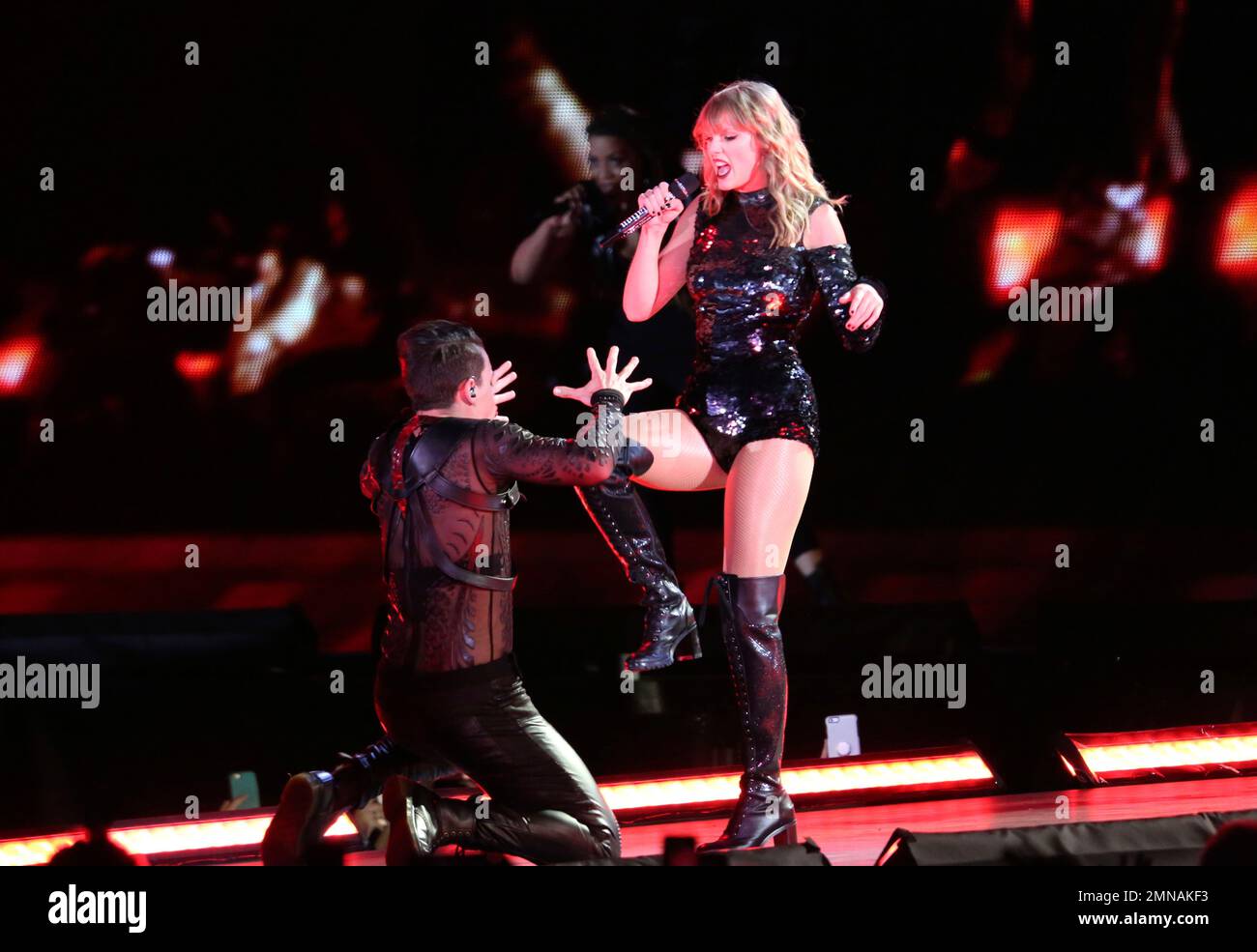 Taylor Swift performs live on stage during the Reputation Stadium Tour at the Rose Bowl on Friday, may 18, 2018, in Pasadena, Calif. (Photo by Willy Sanjuan/Invision/AP) Stock Photo