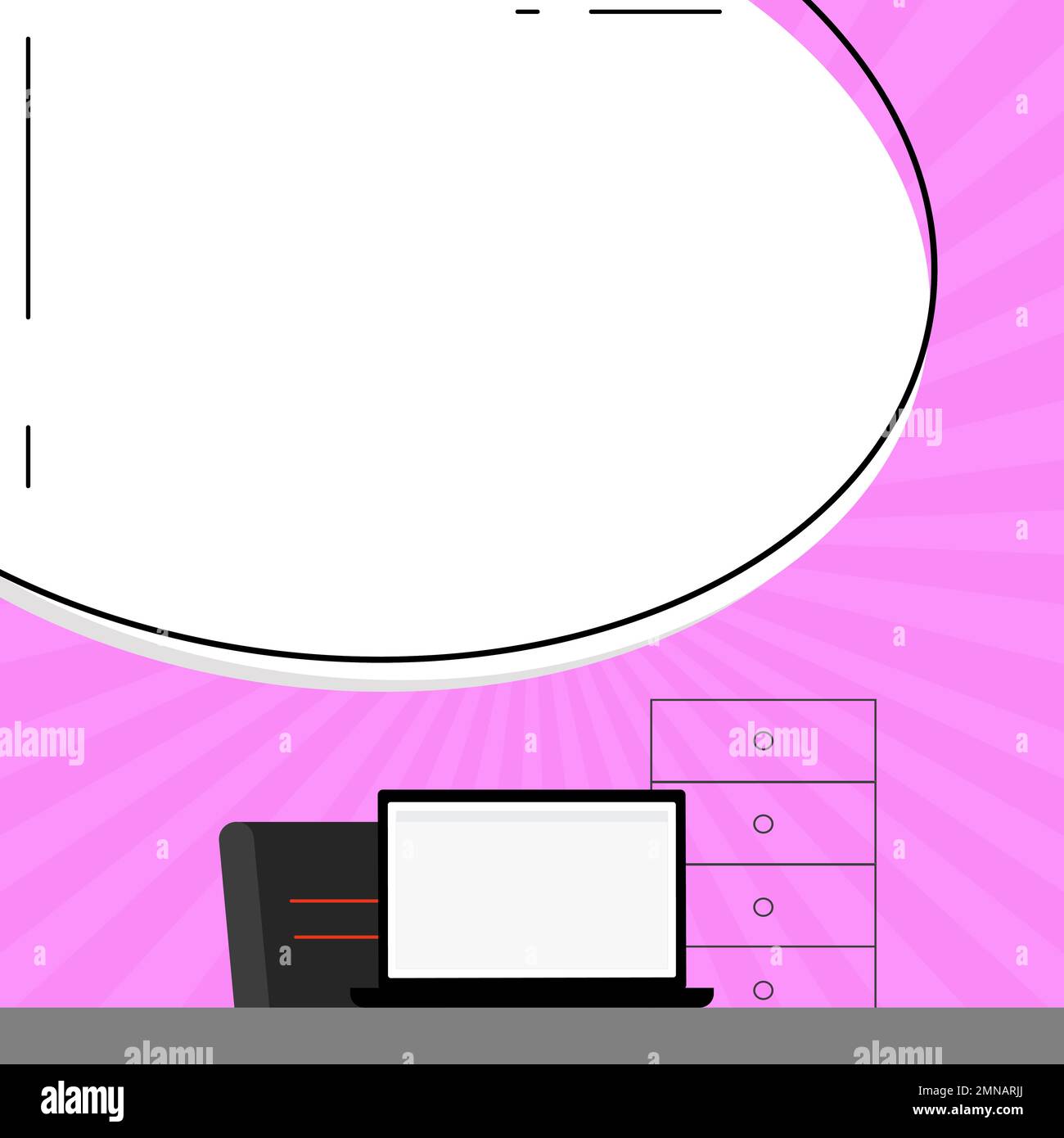 Computer Screen Text Box Laptop standing on desk near box. White screen contains new important ...