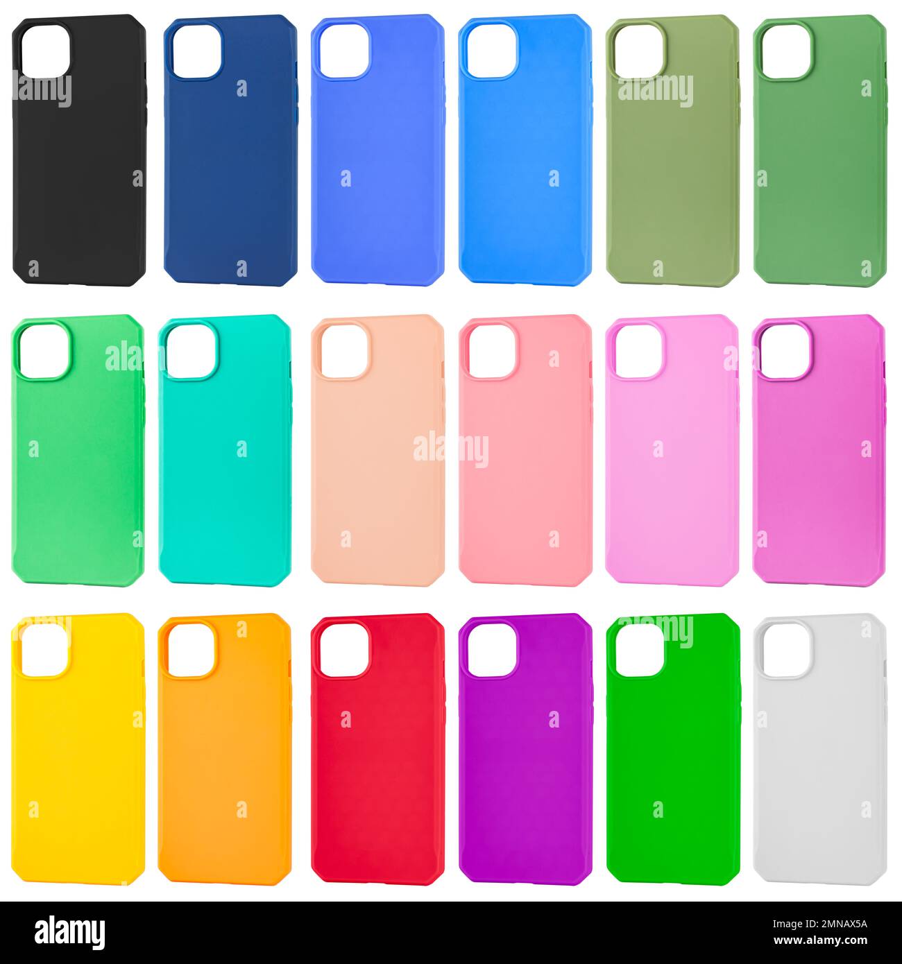 silicone cases for the phone, on a white background in isolation collage Stock Photo