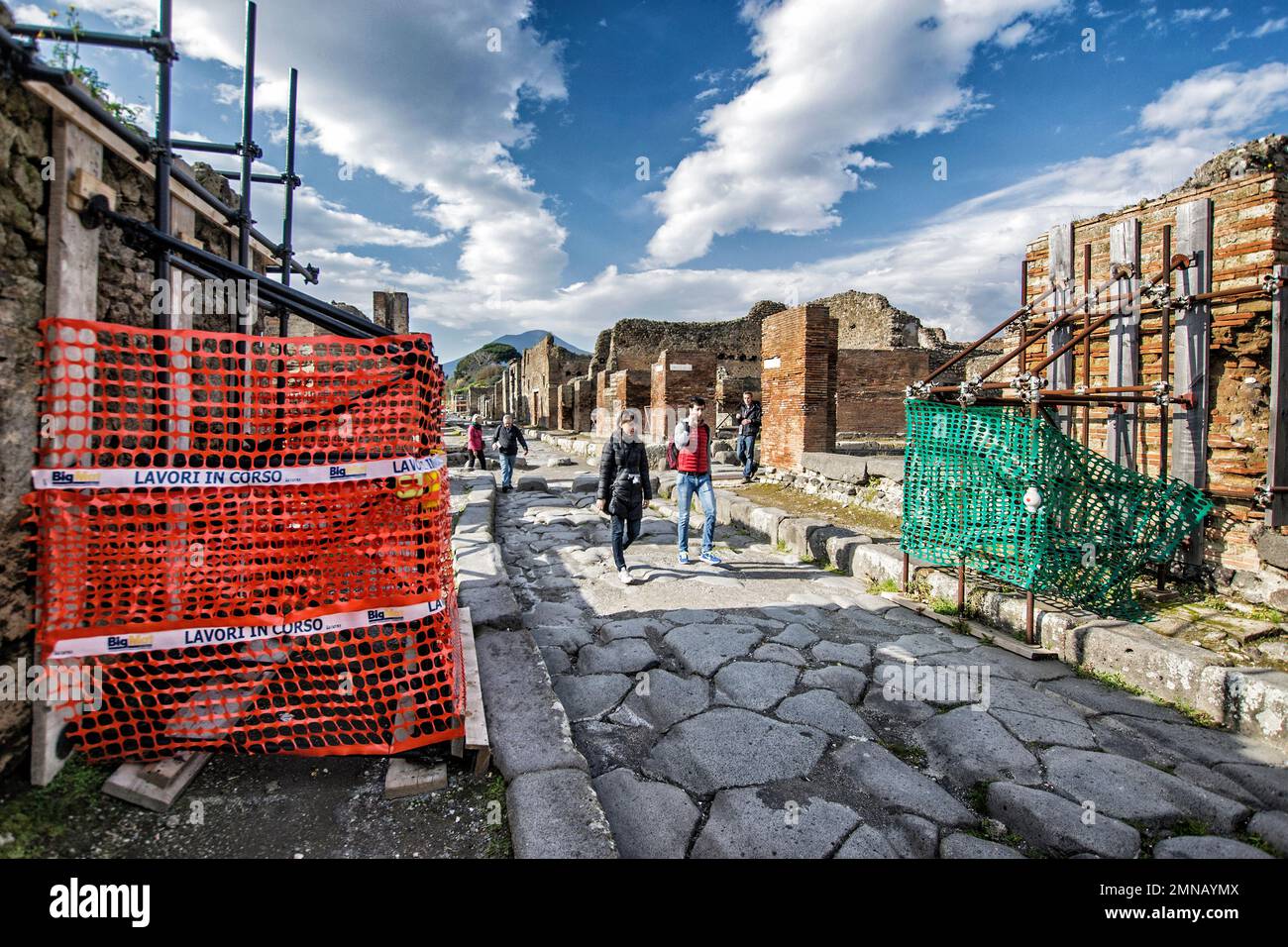 Pompeii, warning signs of work in progress and access bans Stock Photo Alamy