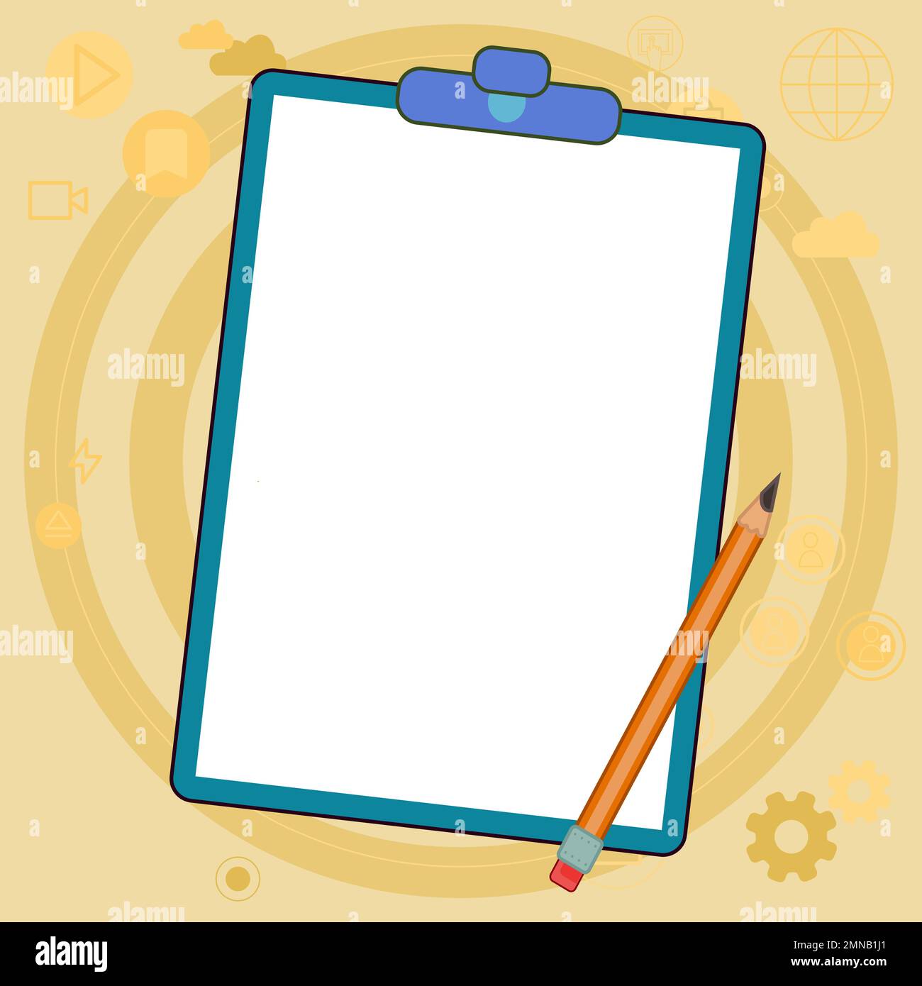 Paper sheets with text laying on bright colored background. Pencil ...