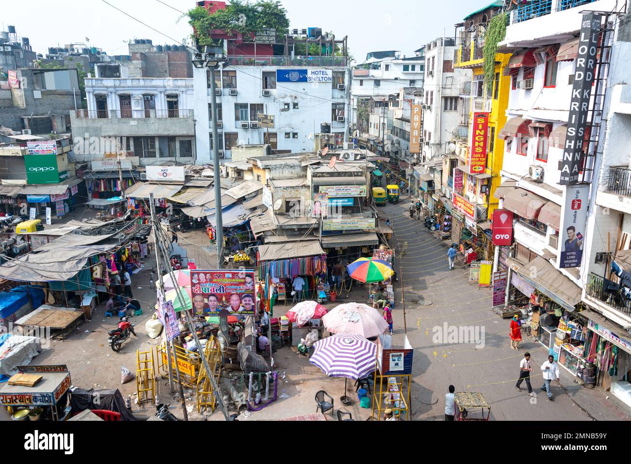 Busy, colourful street and Bazar in Delhi, India (editorial) Stock Photo