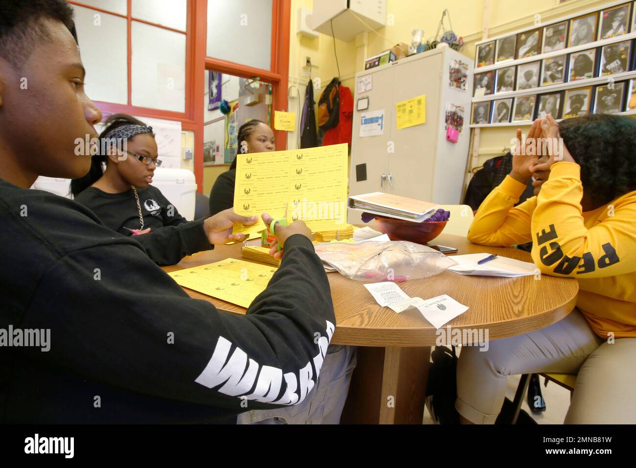 Audrey Wright, right, quizzes fellow members of the Peace Warriors
