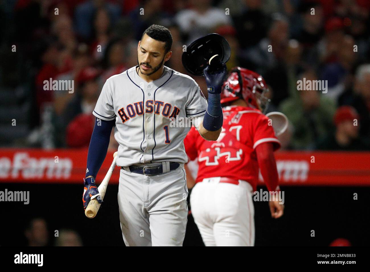 Houston Astros' Evan Gattis during the fourth inning of a baseball game  against the Los Angeles Angels, Tuesday, June 23, 2015, in Anaheim, Calif.  (AP Photo/Jae C. Hong Stock Photo - Alamy