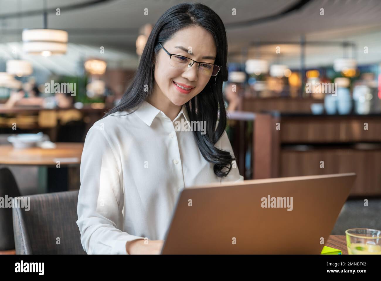 Business lady wearing glasses leisure office Stock Photo