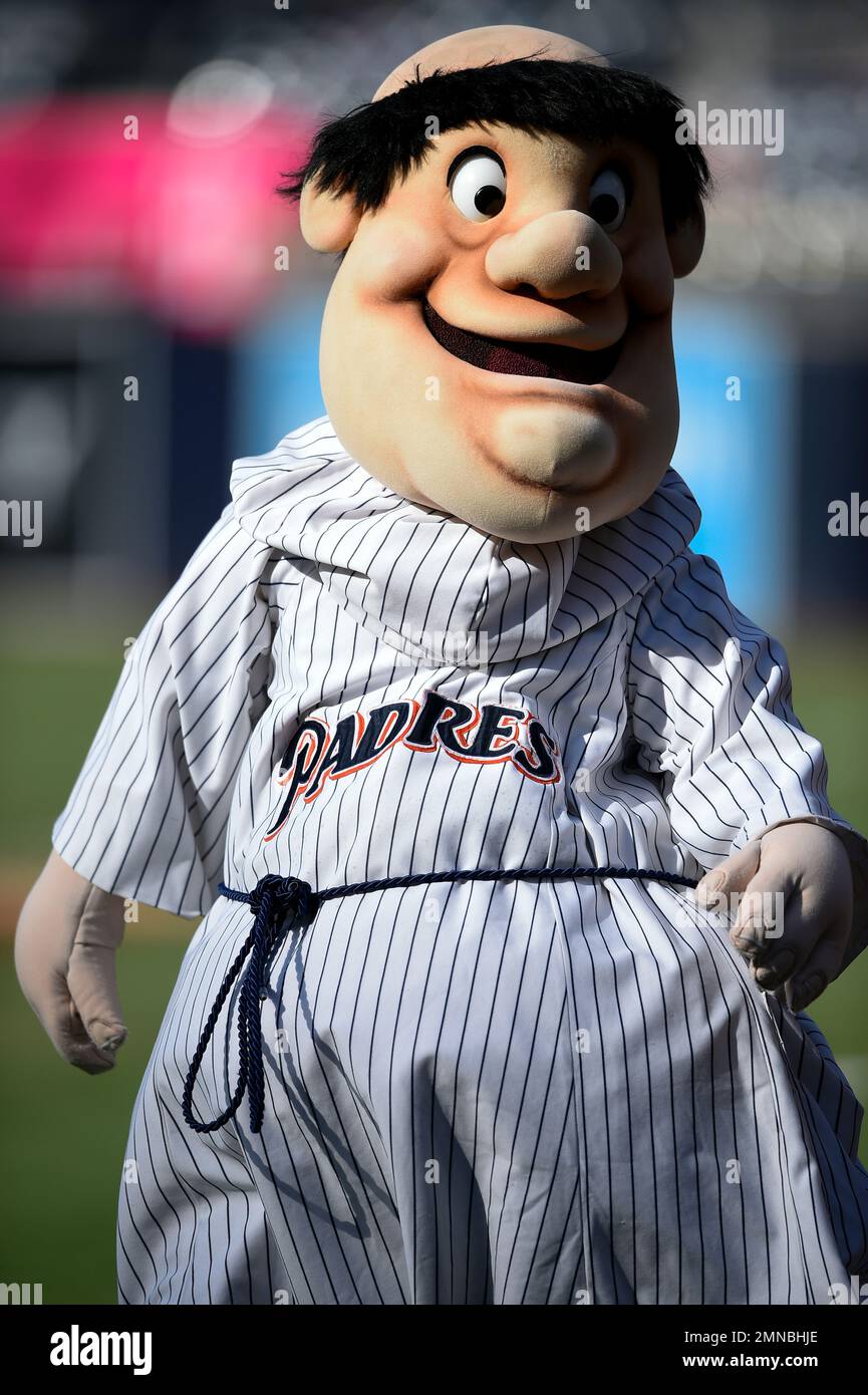 San Diego Padres mascot The Swinging Friar walks on the field prior to a  baseball game against the St. Louis Cardinals in San Diego, Saturday, May  12, 2018. (AP Photo/Kelvin Kuo Stock, image size:865x1390
