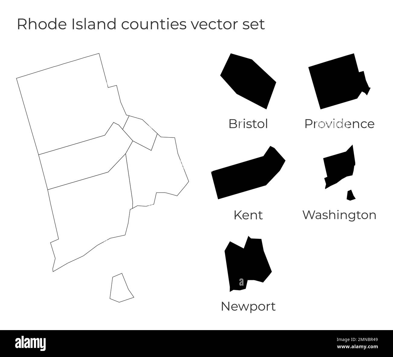 Rhode Island map with shapes of regions. Blank vector map of the Us State with counties. Borders of the us state for your infographic. Vector illustra Stock Vector