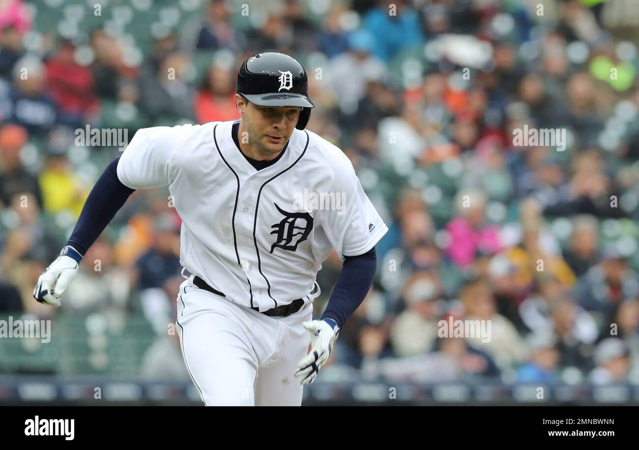 Detroit Tigers' Grayson Greiner runs to first during the sixth inning