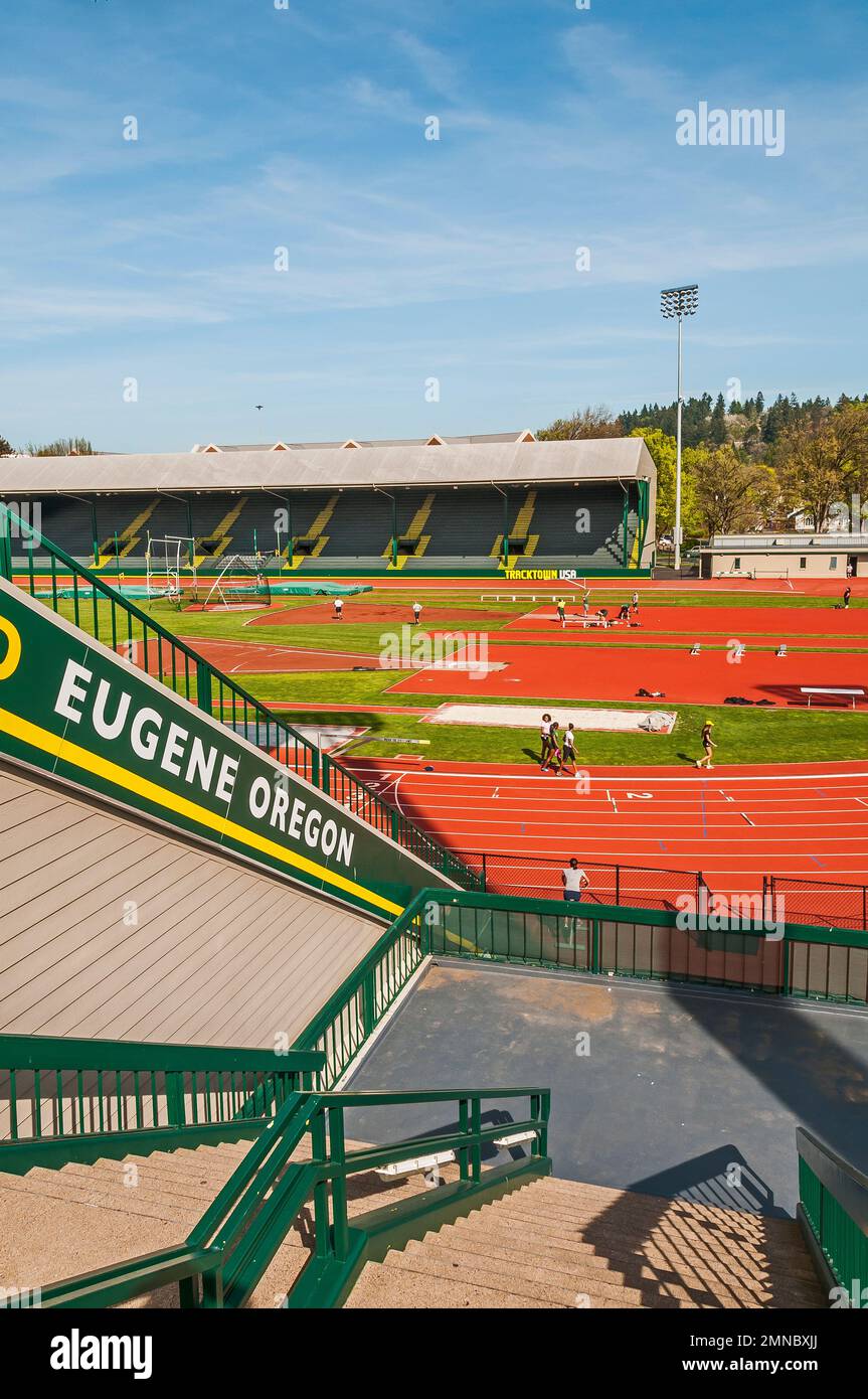 Flights of stairs at the bleachers at the University of Oregon track