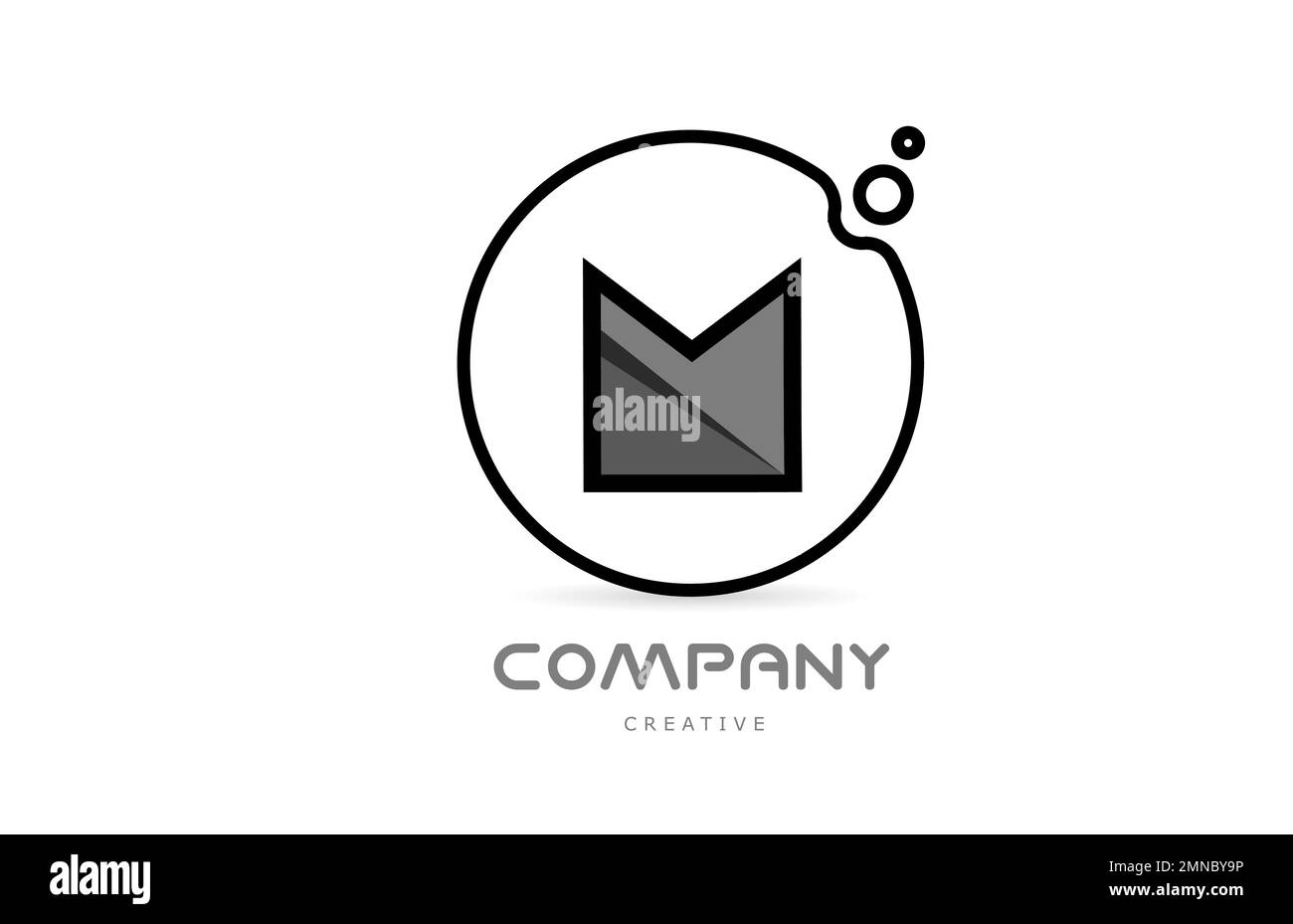 M black and white geometric alphabet letter logo icon with circle ...