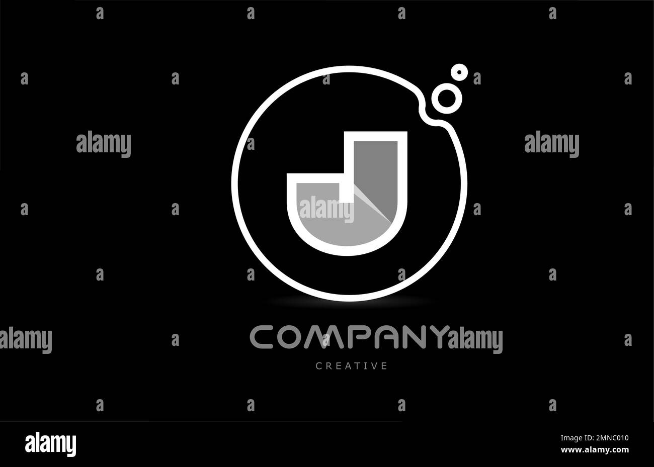 black and white J geometric alphabet letter logo icon with circle ...