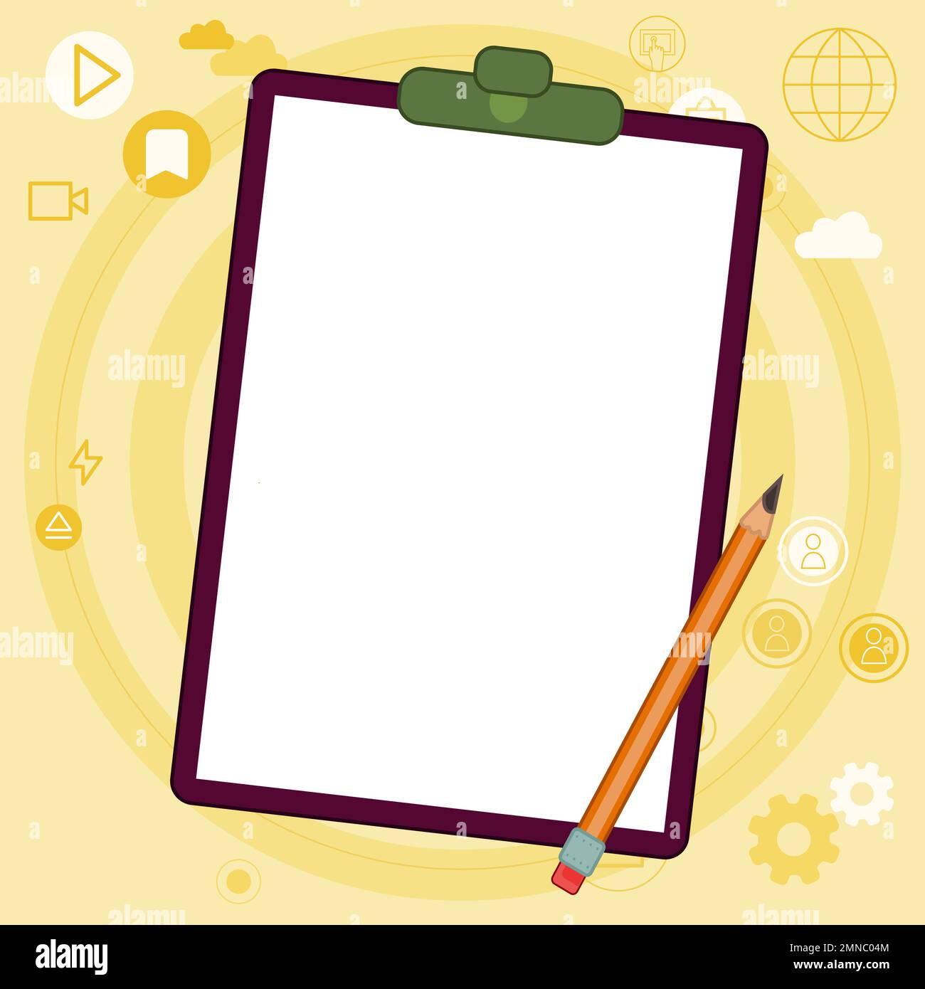 Paper sheets with text laying on bright colored background. Pencil ...