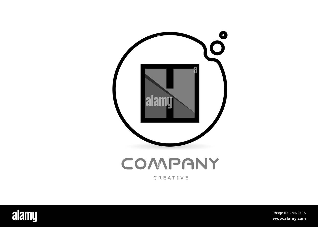 H black and white geometric alphabet letter logo icon with circle ...