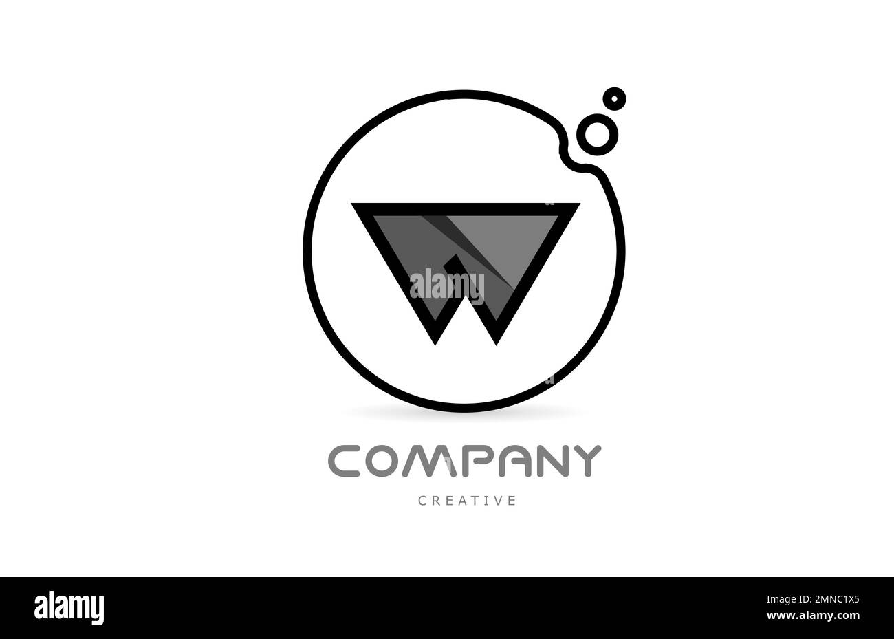 W black and white geometric alphabet letter logo icon with circle ...